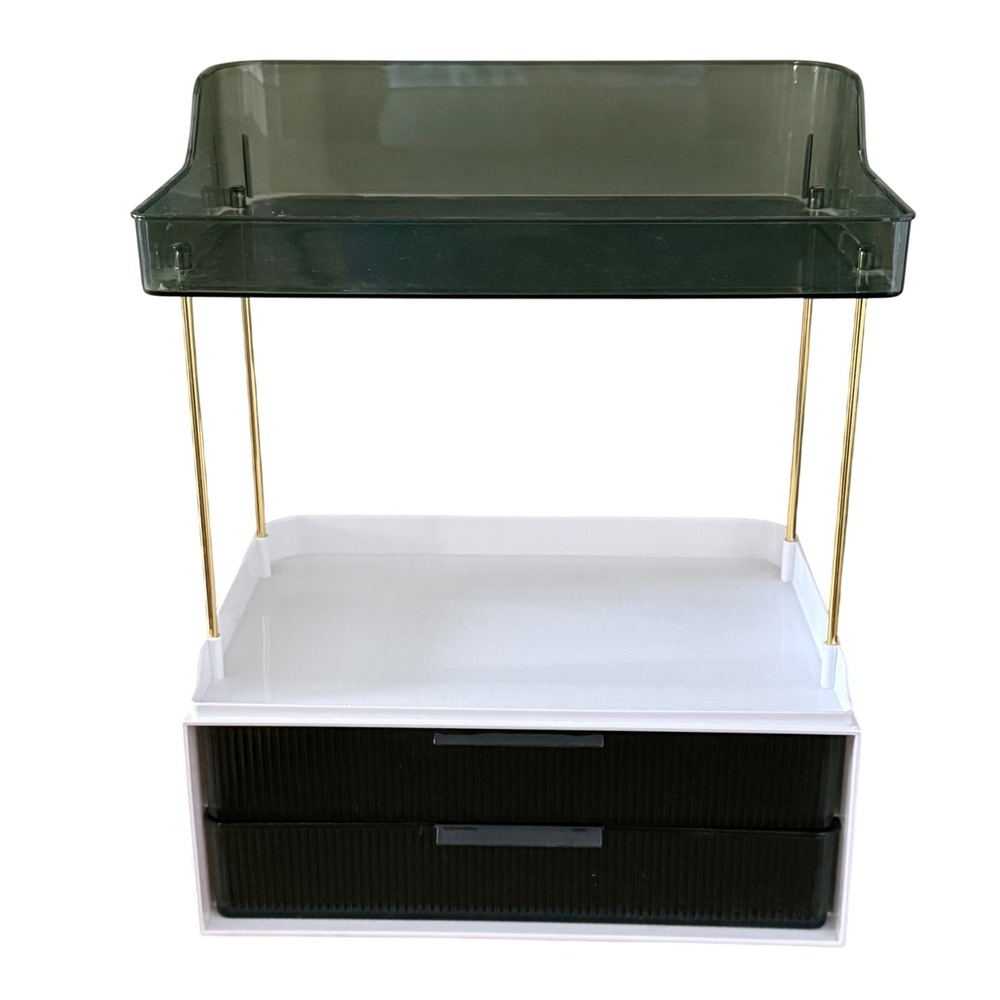 Numhew Vanity Makeup Organizer with Drawers White Gold Green Storage Rack